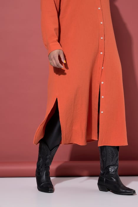 Mousseline-longblouse, overhemdkraag, lange mouw