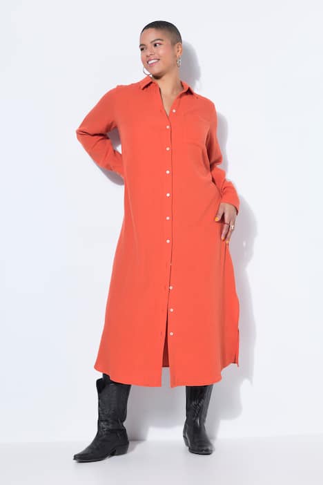 Mousseline-longblouse, overhemdkraag, lange mouw