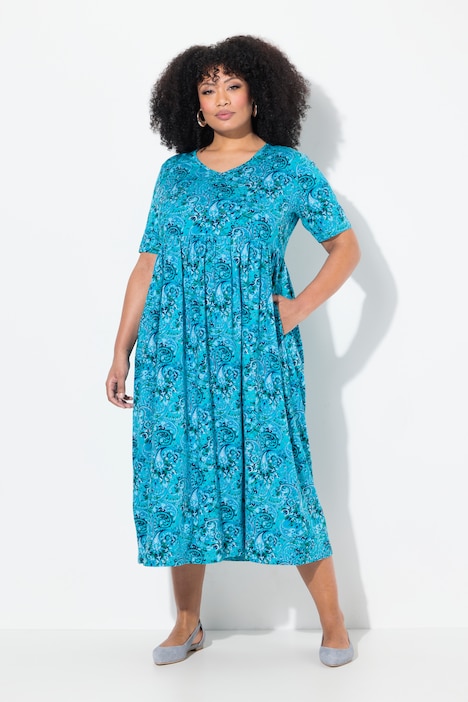 Paisley Print Empire Knit A-Line Pocket Dress