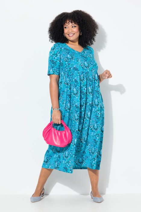 Paisley Print Empire Knit A-Line Pocket Dress