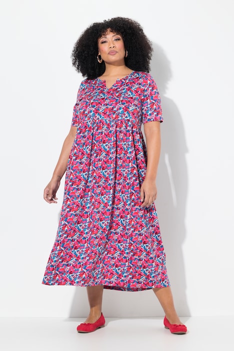 Tiny Floral Print Knit Empire Knit A-Line Pocket Dress