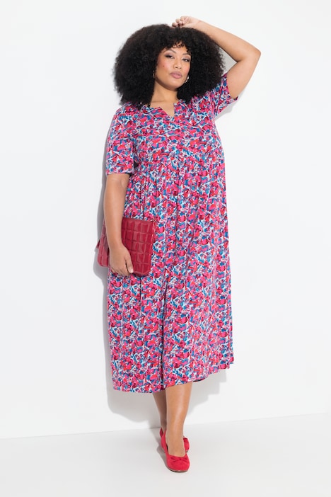 Tiny Floral Print Knit Empire Knit A-Line Pocket Dress