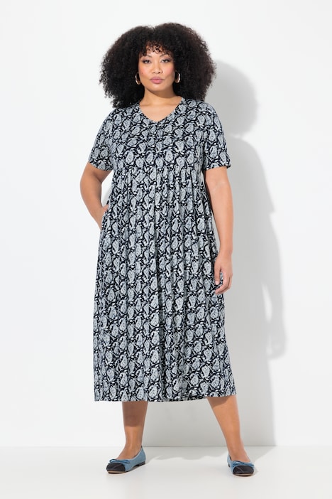 Paisley Print Empire Knit A-Line Pocket Dress