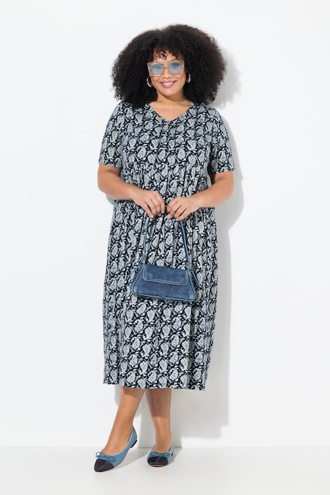 Paisley Print Empire Knit A-Line Pocket Dress