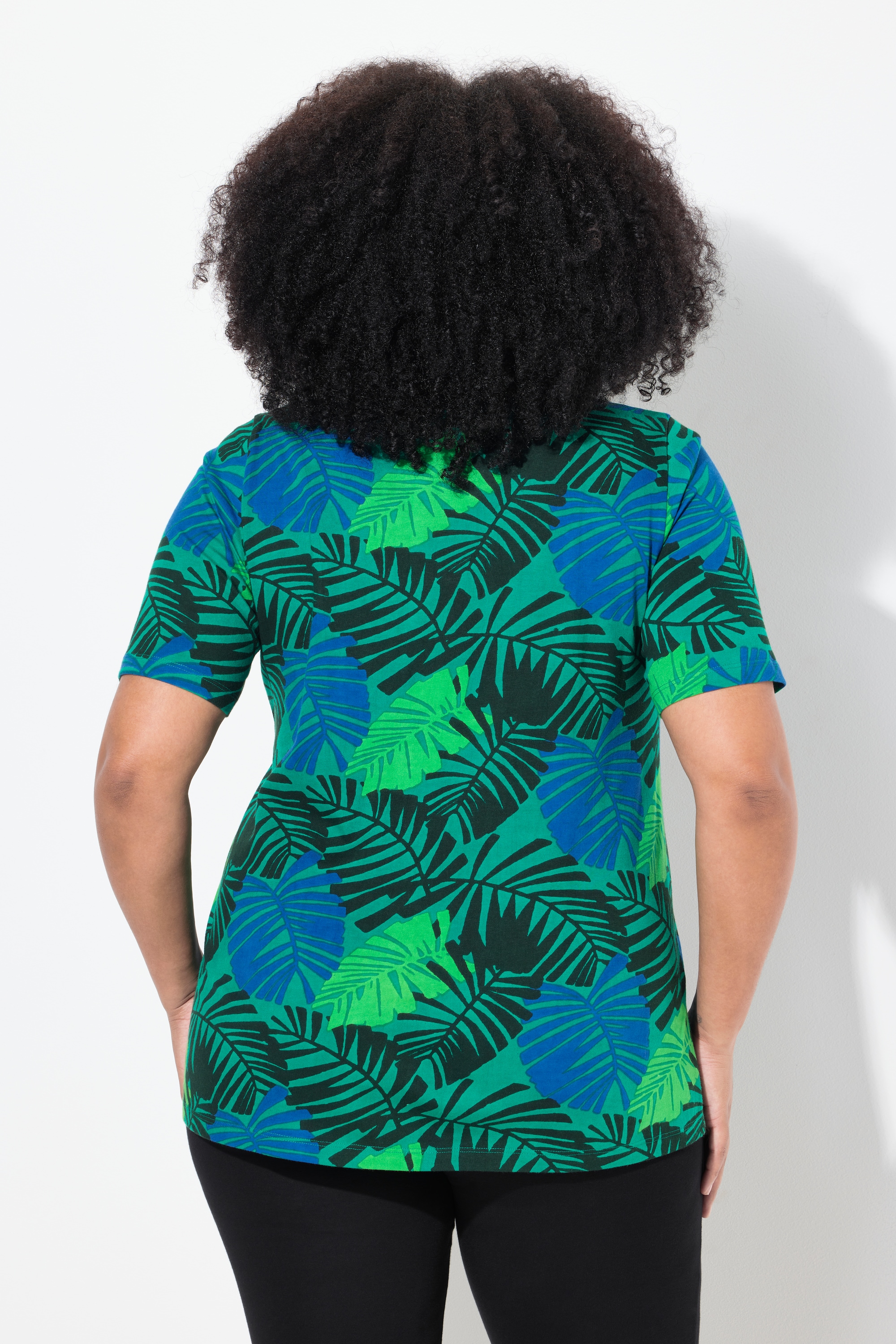 Ulla Popken Damen große Größen T Shirt Blätter A Linie V Ausschnitt