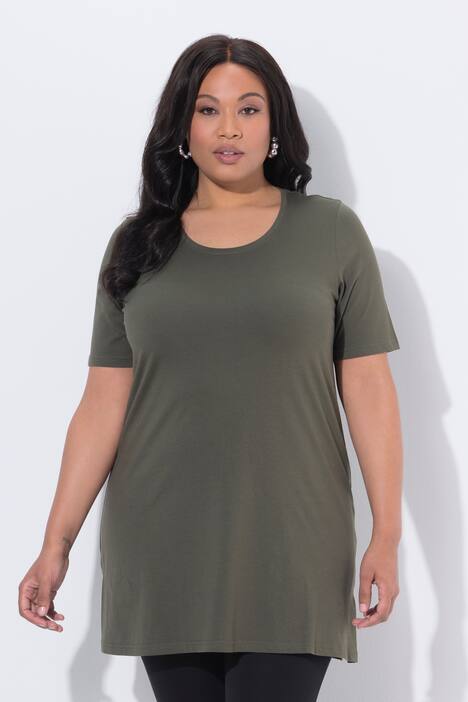 Longshirt, A-lijn, ronde hals, korte mouwen