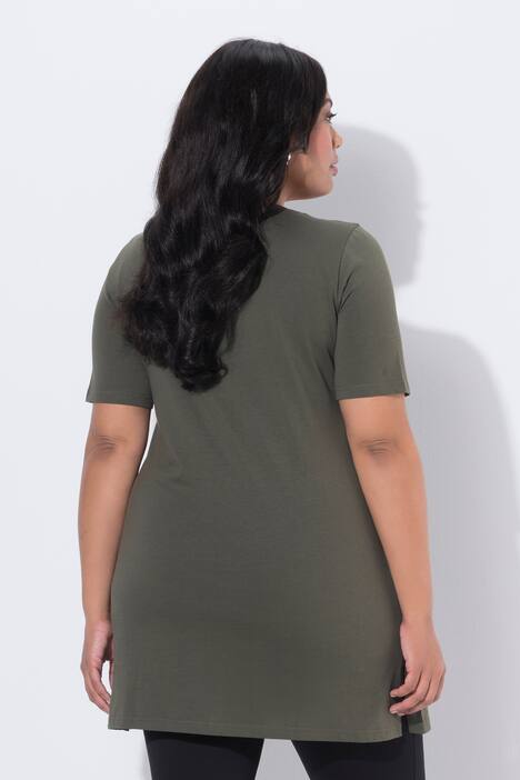 Longshirt, A-lijn, ronde hals, korte mouwen