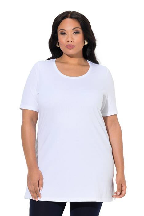 Dlouhé tričko, A střih, kulatý výstřih, krátké rukávy