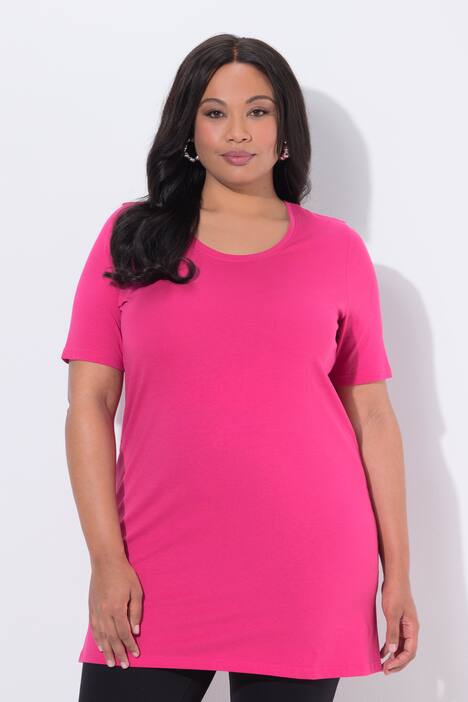 Longshirt, A-lijn, ronde hals, korte mouwen