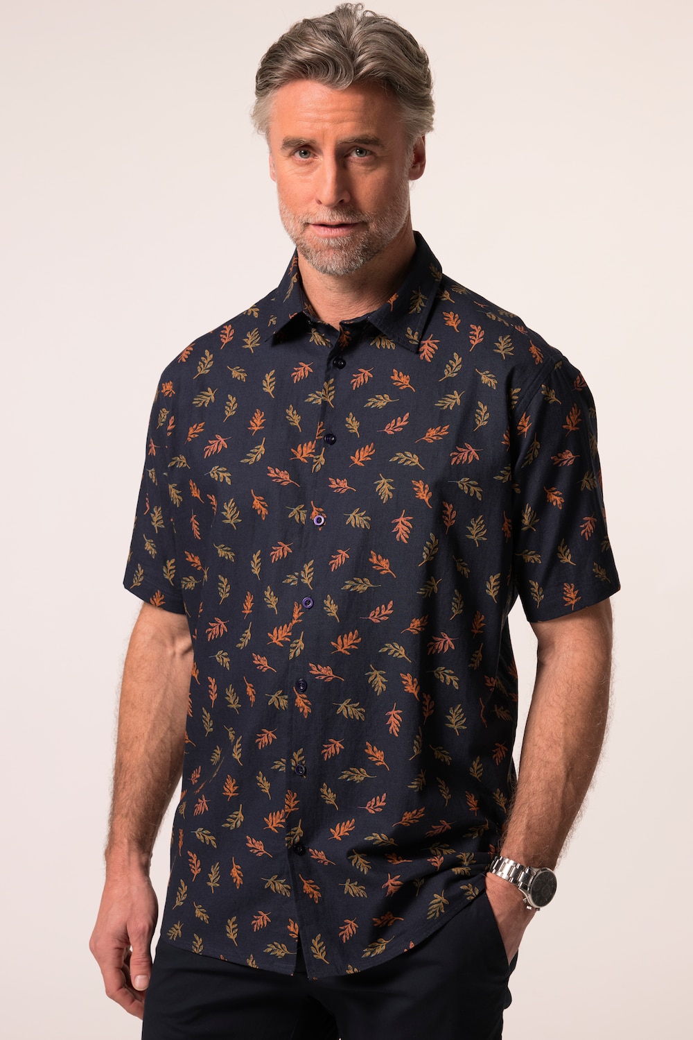 Boston Park Leinenmix-Hemd, Halbarm, Alloverprint, Kentkragen, Comfort Fit, bis 8 XL