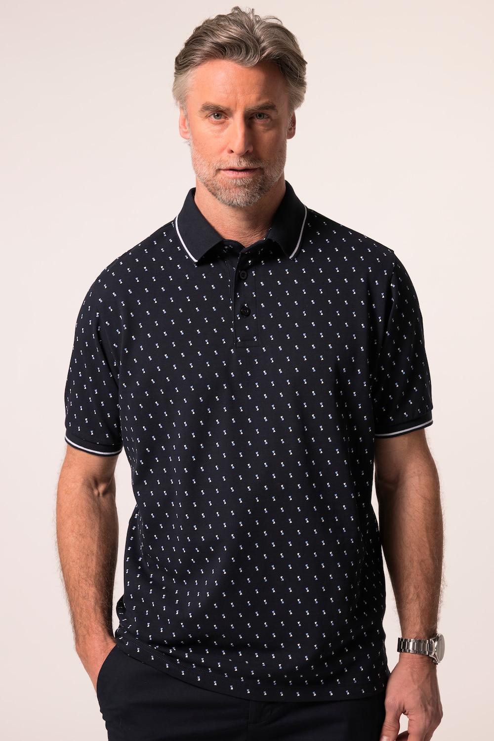 Boston Park Poloshirt, Halbarm, Piqué, Alloverprint, bis 84/86