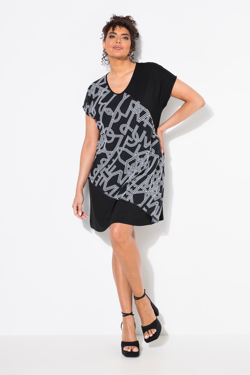 Thumbnail - Große Größen Jerseykleid, Damen, schwarz, Größe: 54/56, Polyester/Viskose, Ulla Popken