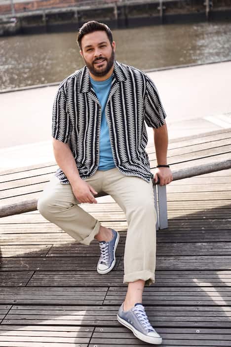 Men+ viscose overhemd, korte mouw, all-over print, Cubaanse kraag, Cubaanse fit, tot 8XL