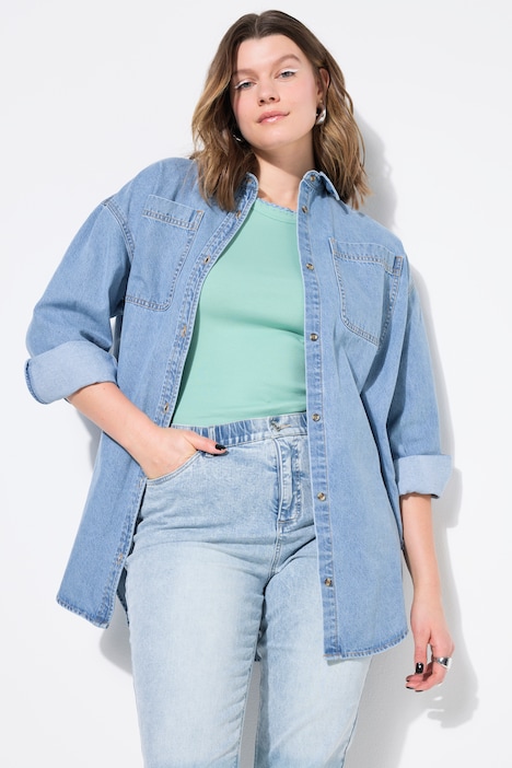 Chemisier en jean oversize, col chemise