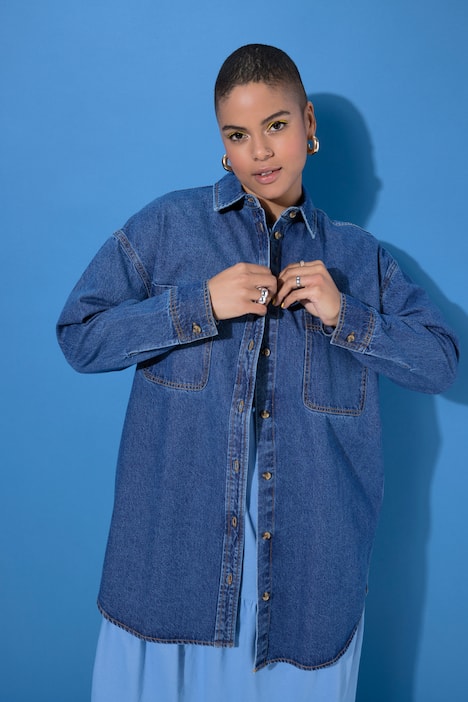 Jeanshemd, oversized, Hemdkragen