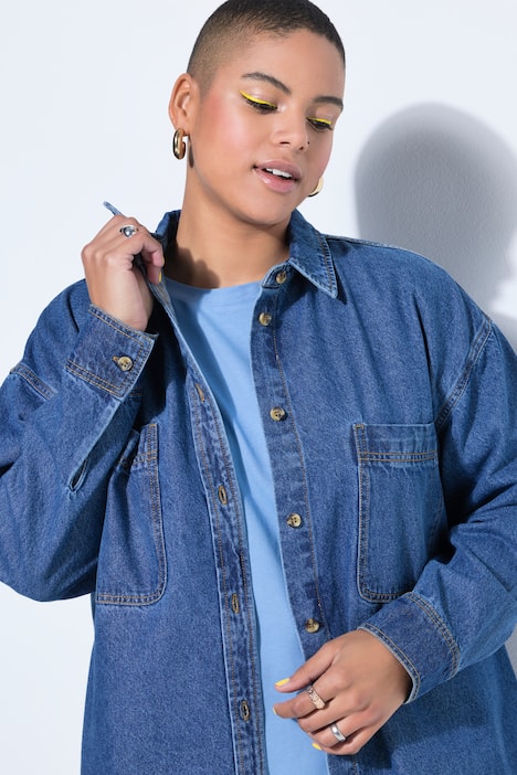 Jeanshemd, oversized, Hemdkragen