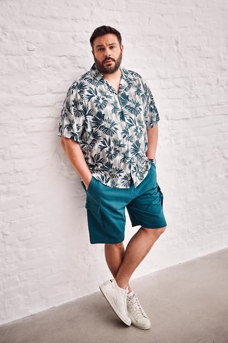 Men+ Viskose-Hemd, Halbarm, Alloverprint, Cubakragen, Cuba Fit, bis 8 XL