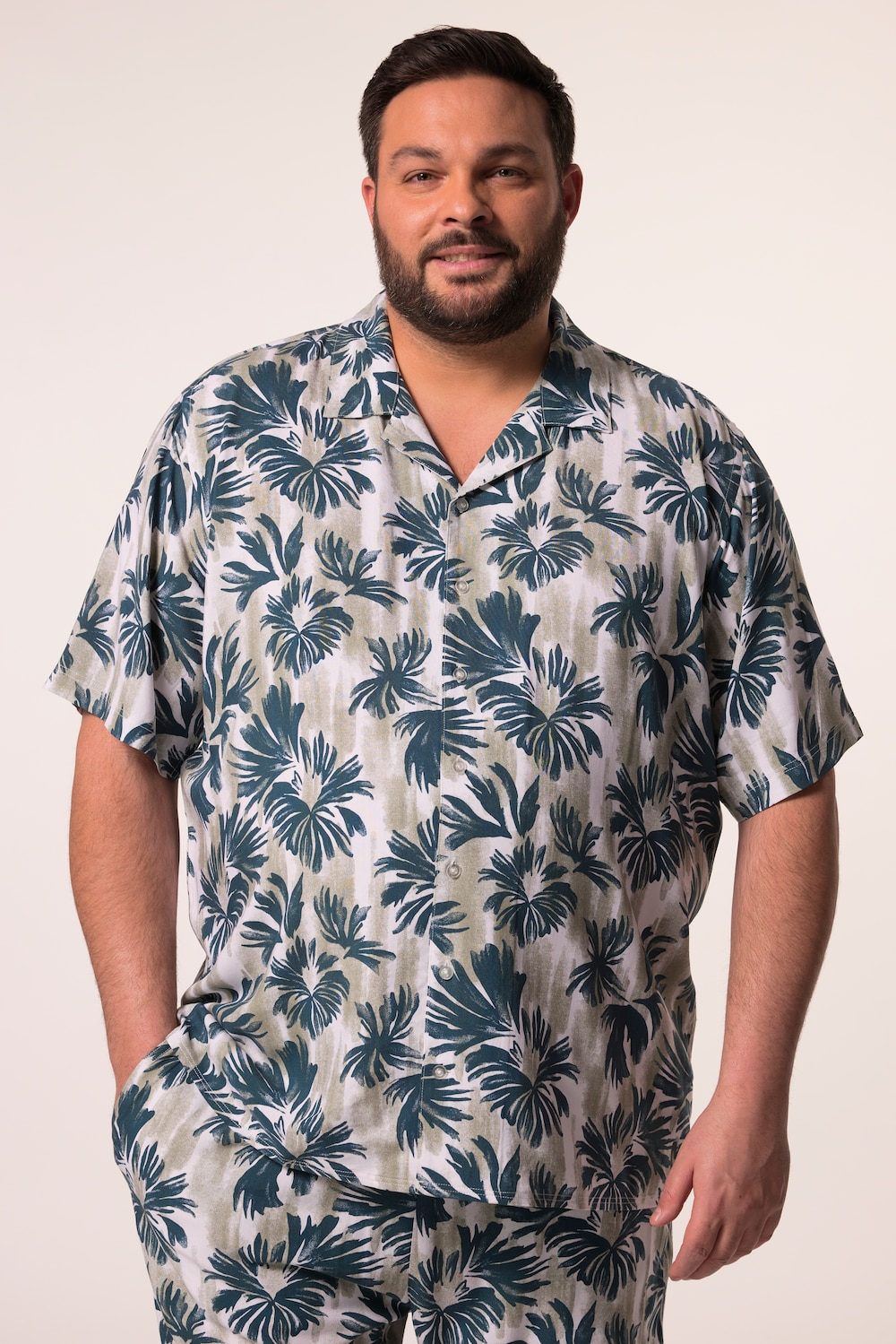 Men+ overhemd van viscose, korte mouwen, all-over print, Cubaanse kraag, Cubaanse fit, tot 8XL