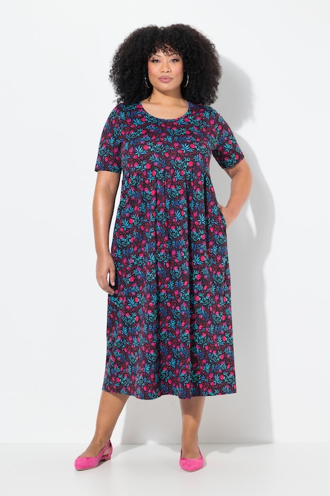 Floral Print Empire Knit A-Line Pocket Dress