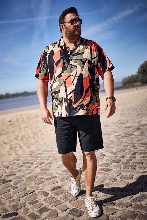 Men+ Hemd, Halbarm, Alloverprint, Cubakragen, Cuba Fit, bis 8 XL