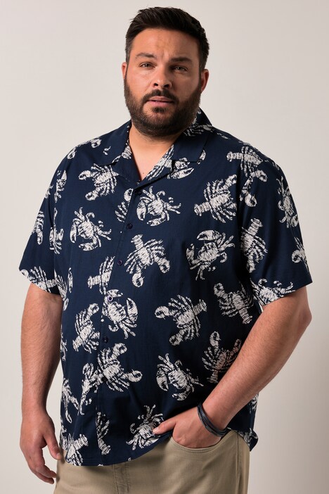 Men+ Viskose-Hemd, Halbarm, Alloverprint, Cubakragen, Cuba Fit, bis 8 XL