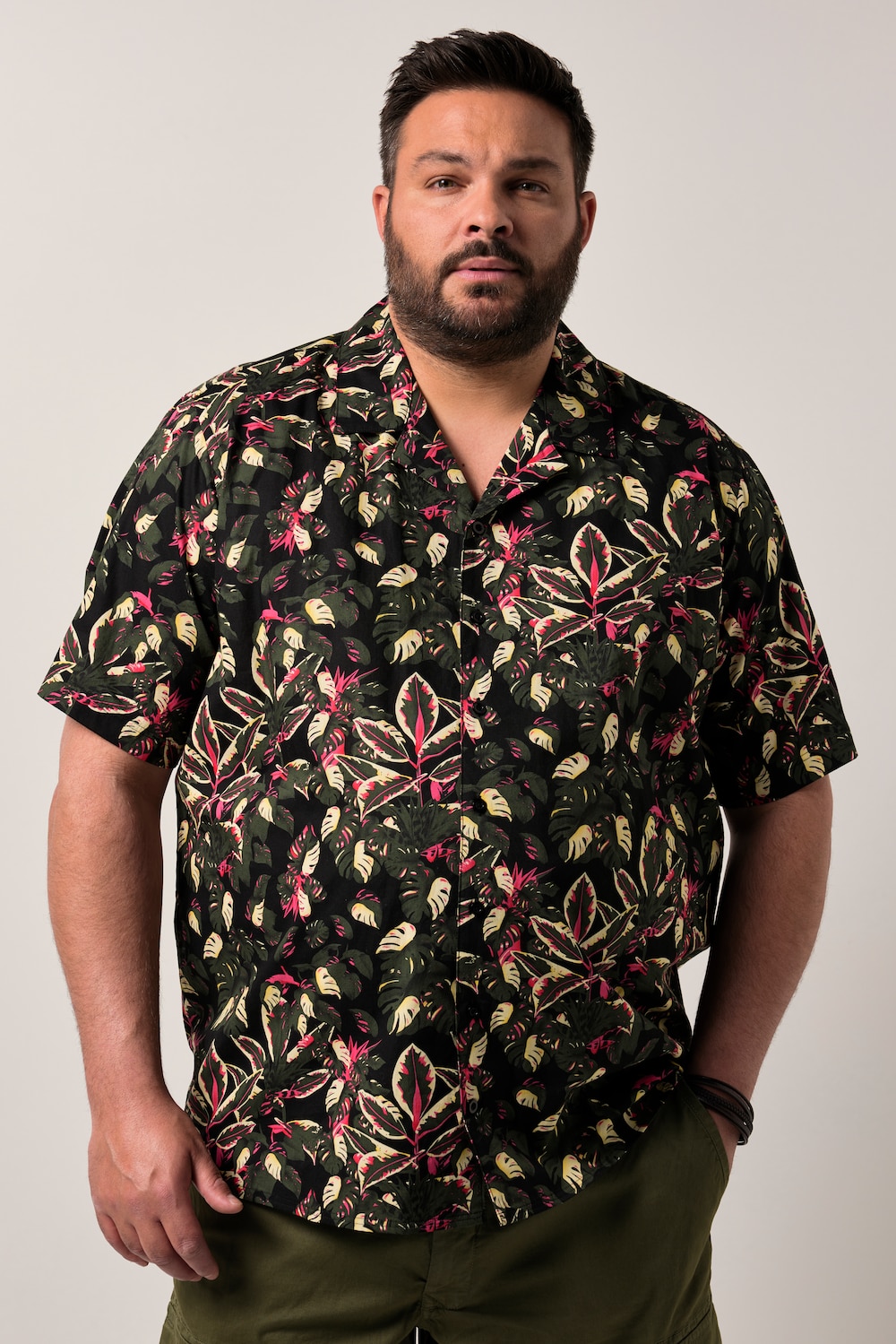 Men+ overhemd van viscose, korte mouwen, all-over print, Cubaanse kraag, Cubaanse fit, tot 8XL