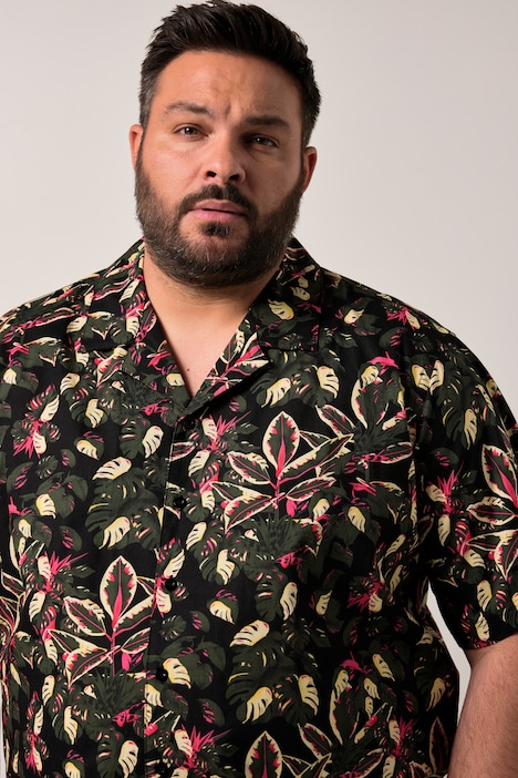 Men+ Viskose-Hemd, Halbarm, Alloverprint, Cubakragen, Cuba Fit, bis 8 XL