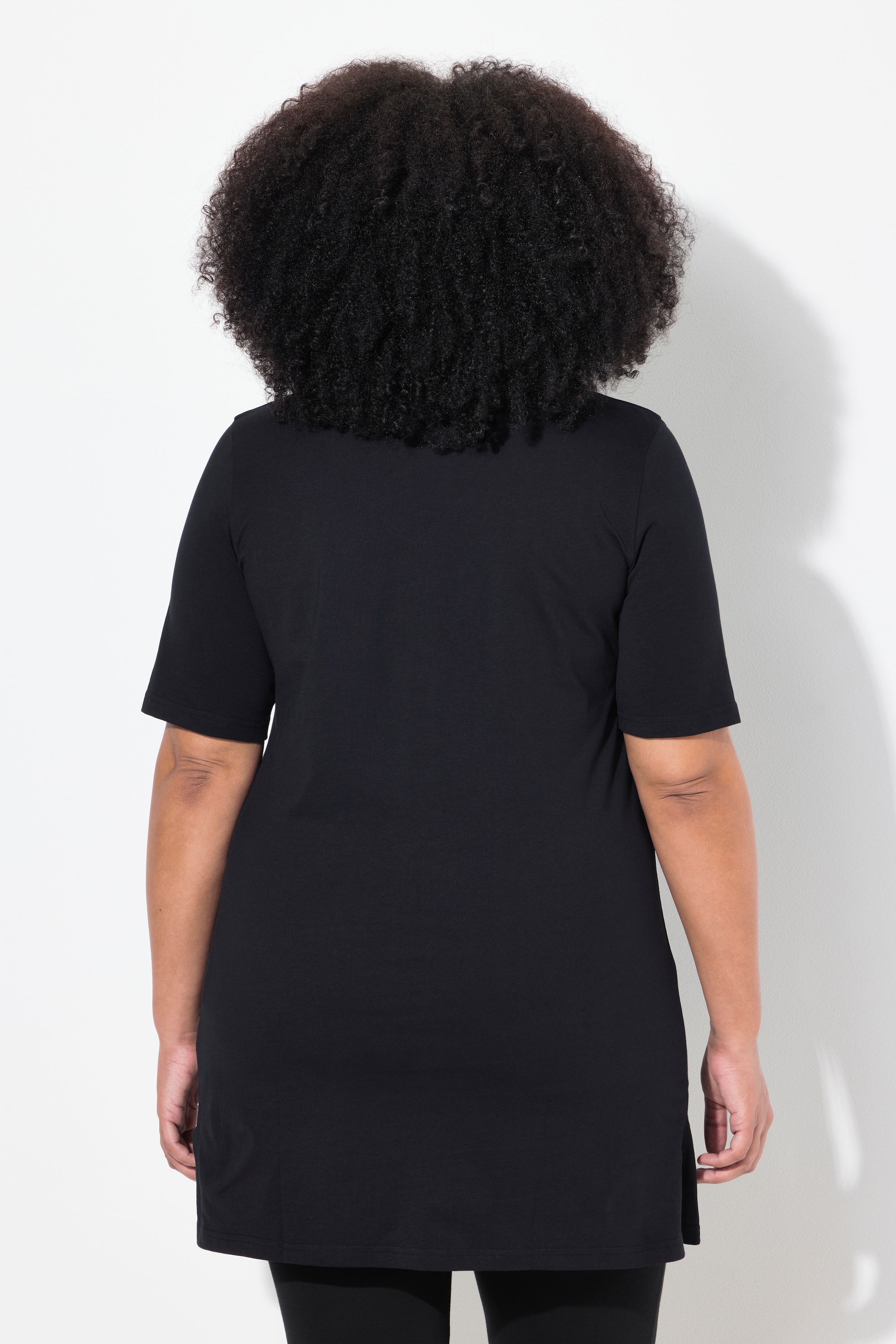 Ulla Popken Damen große Größen Longshirt A Linie V Ausschnitt Halbarm 839705