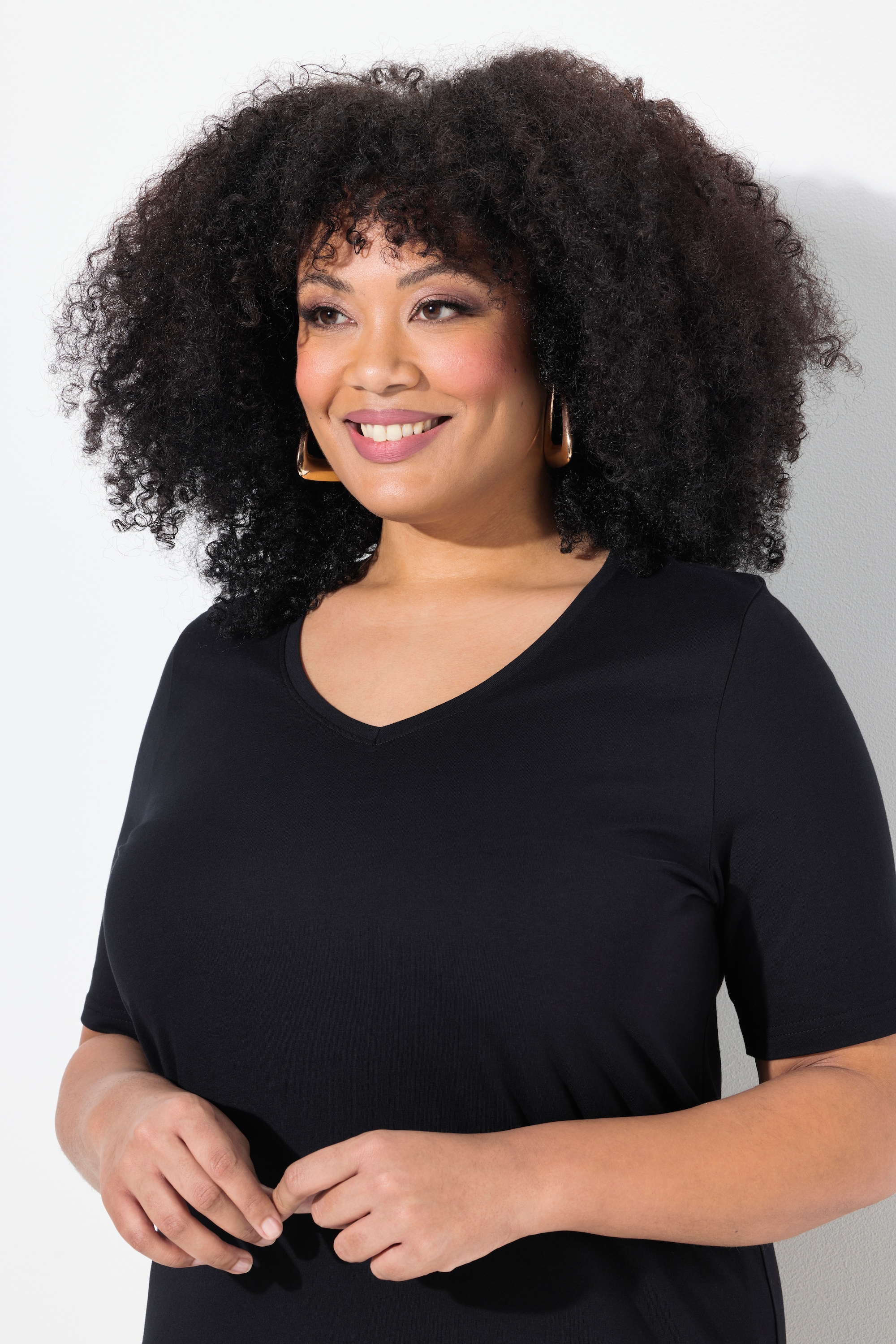 Ulla Popken Damen große Größen Longshirt A Linie V Ausschnitt Halbarm 839705