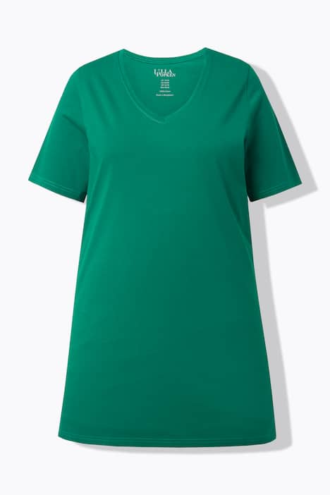 Longshirt, A-lijn, V-halslijn, halve mouwen