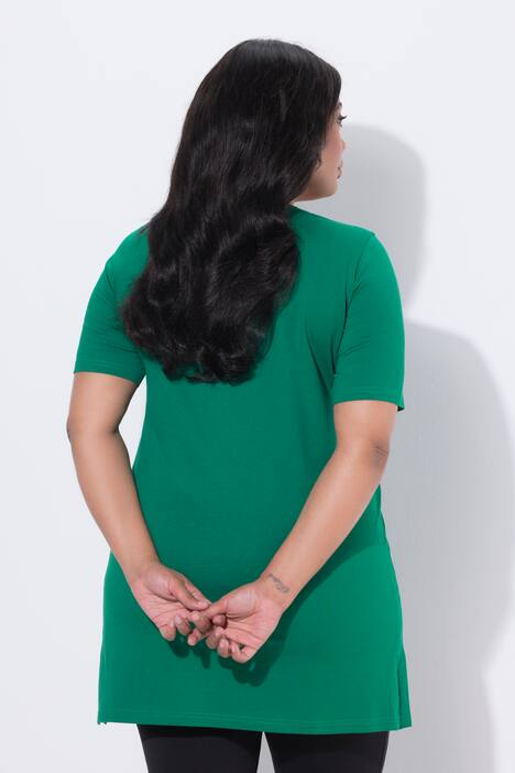 Longshirt, A-lijn, V-halslijn, halve mouwen