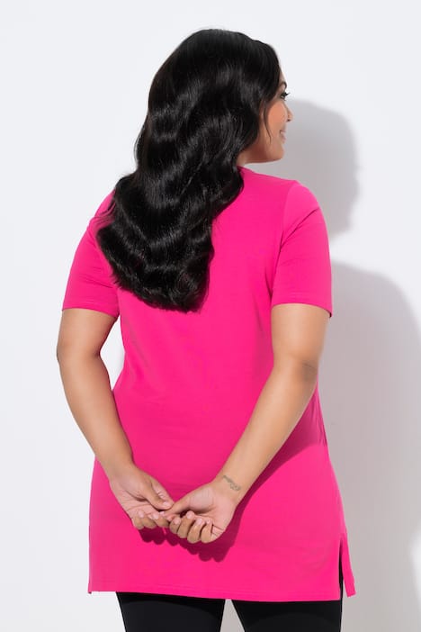 Długa bluzka, krój trapezowy, dekolt w szpic, rękaw 1/2