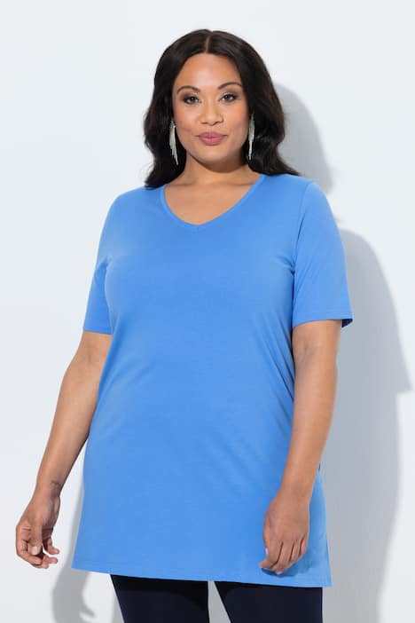 Długa bluzka, krój trapezowy, dekolt w szpic, rękaw 1/2