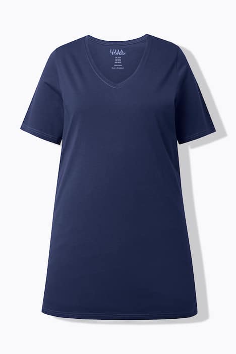 Longshirt, A-lijn, V-halslijn, halve mouwen