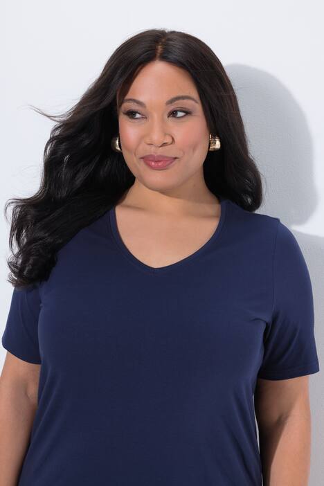 Longshirt, A-lijn, V-halslijn, halve mouwen