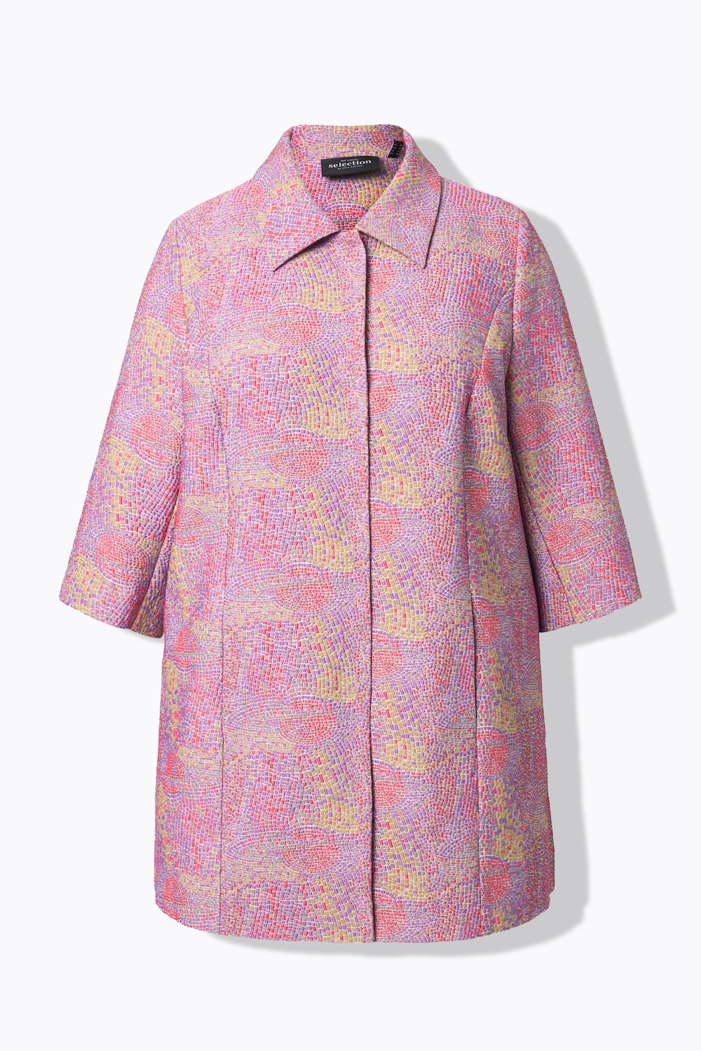 Stora storlekar Jacka med mosaikdesign, Dam, blå, storlek: 54, Viskos/Polyester, Ulla Popken