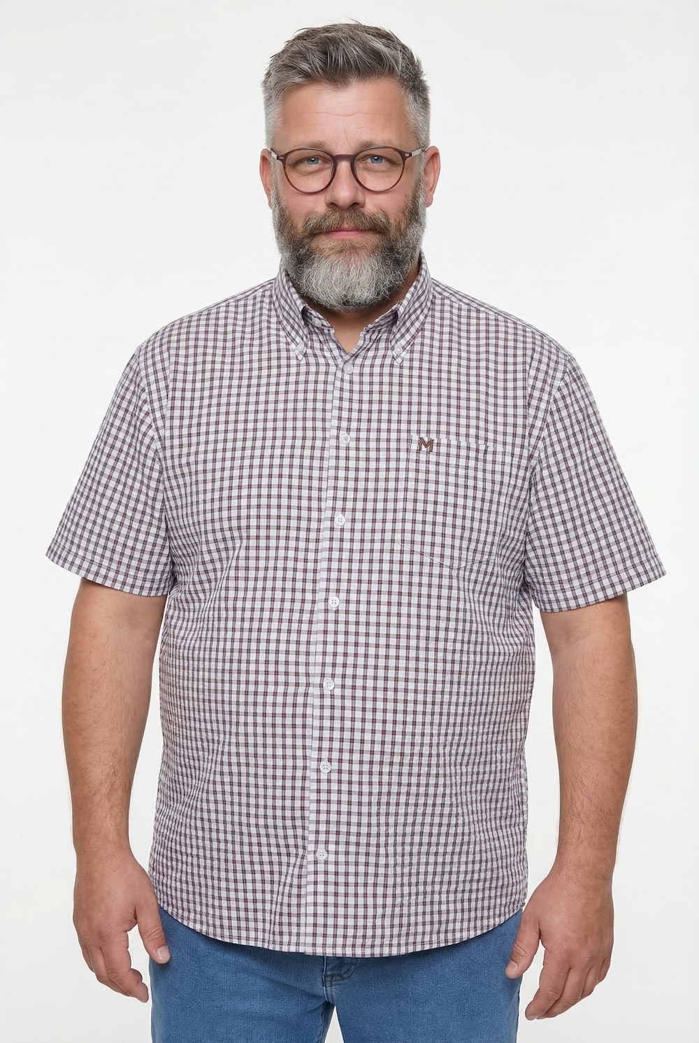 Karohemd, Halbarm, Seersucker, Buttondown-Kragen, Comfort Fit, bis 8 XL