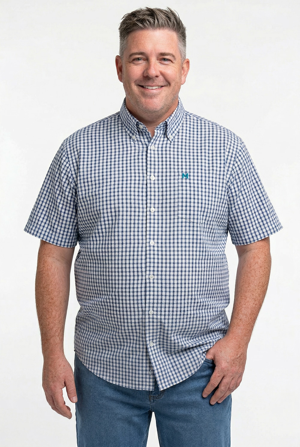 Karohemd, Halbarm, Seersucker, Buttondown-Kragen, Comfort Fit, bis 8 XL