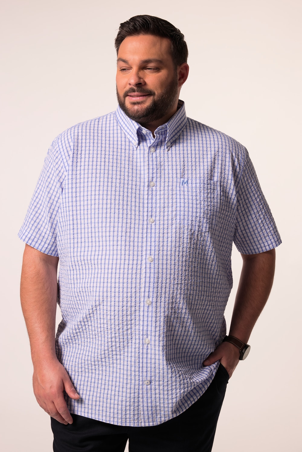 Men+ Karohemd, Halbarm, Seersucker, Buttondown-Kragen, Comfort Fit, bis 8 XL