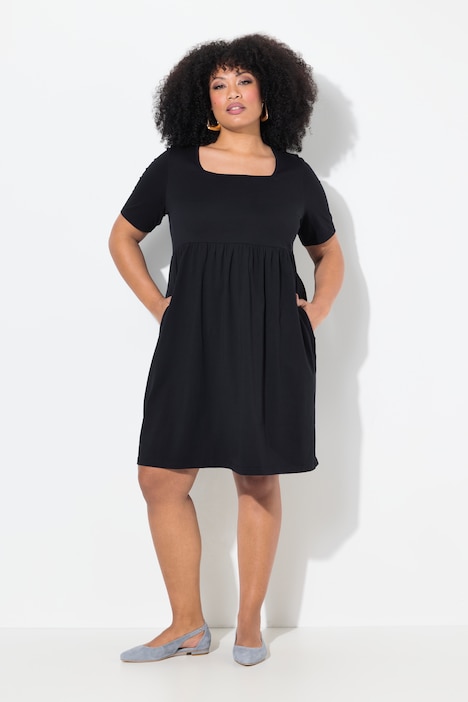 Square Neck Empire Knit A-Line Pocket Tunic Dress