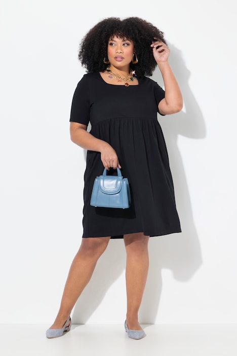 Square Neck Empire Knit A-Line Pocket Tunic Dress