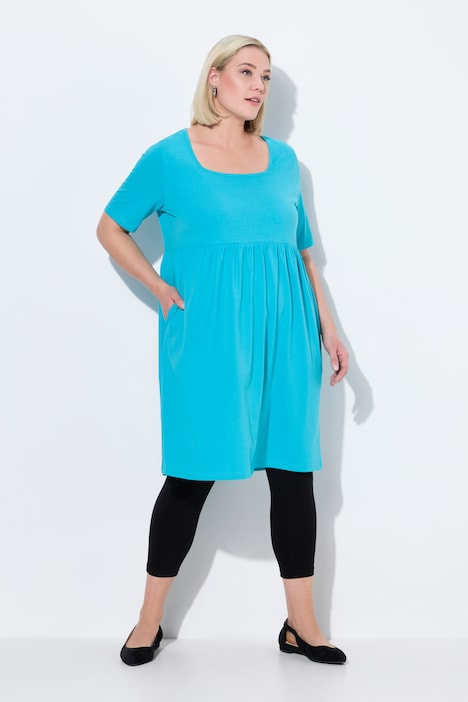 Square Neck Empire Knit A-Line Pocket Tunic Dress