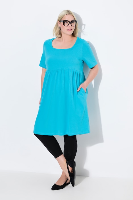 Square Neck Empire Knit A-Line Pocket Tunic Dress