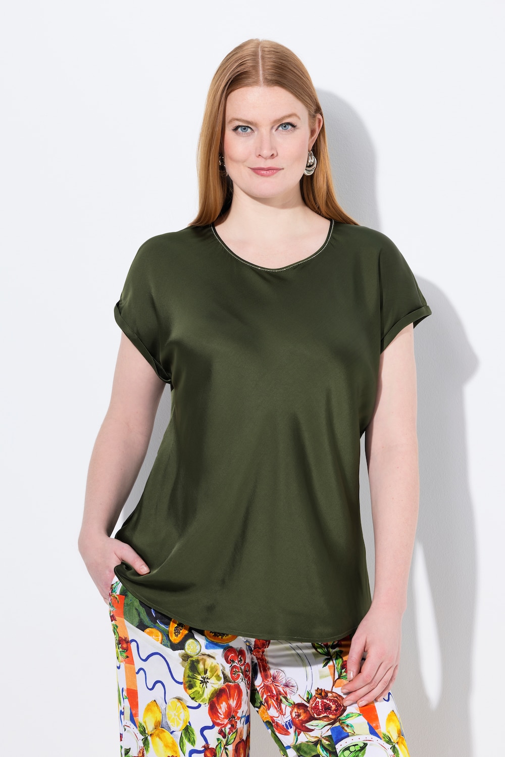 Große Größen Satinblusenshirt, Damen, grün, Größe: 58/60, Viskose, Ulla Popken