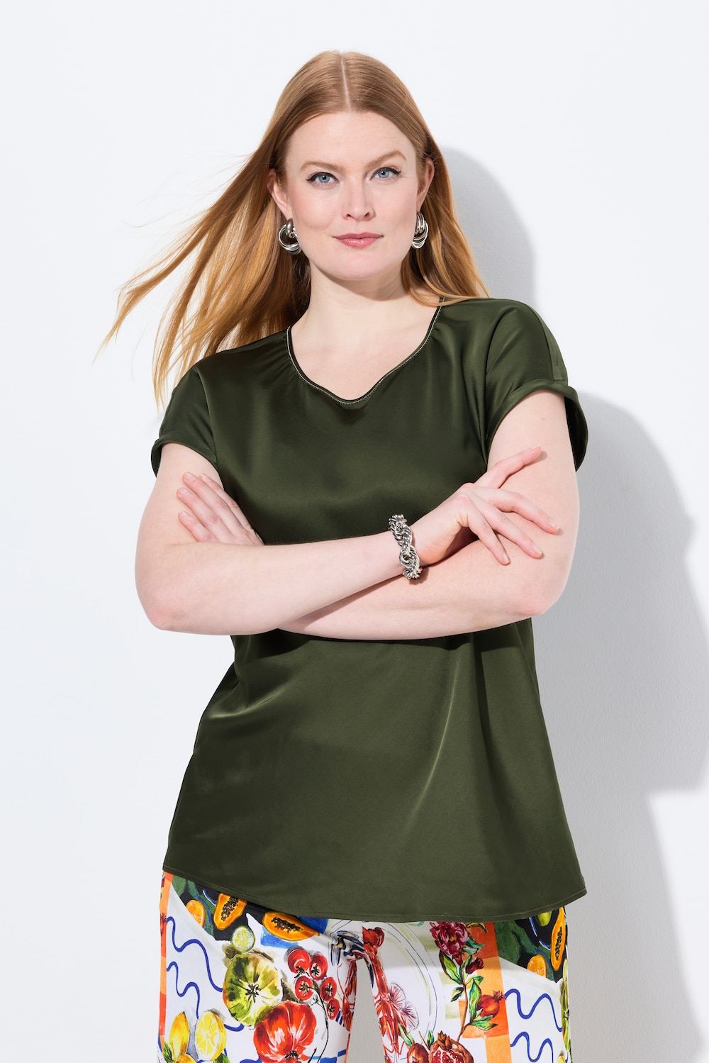 Große Größen Satinblusenshirt, Damen, grün, Größe: 42/44, Viskose, Ulla Popken