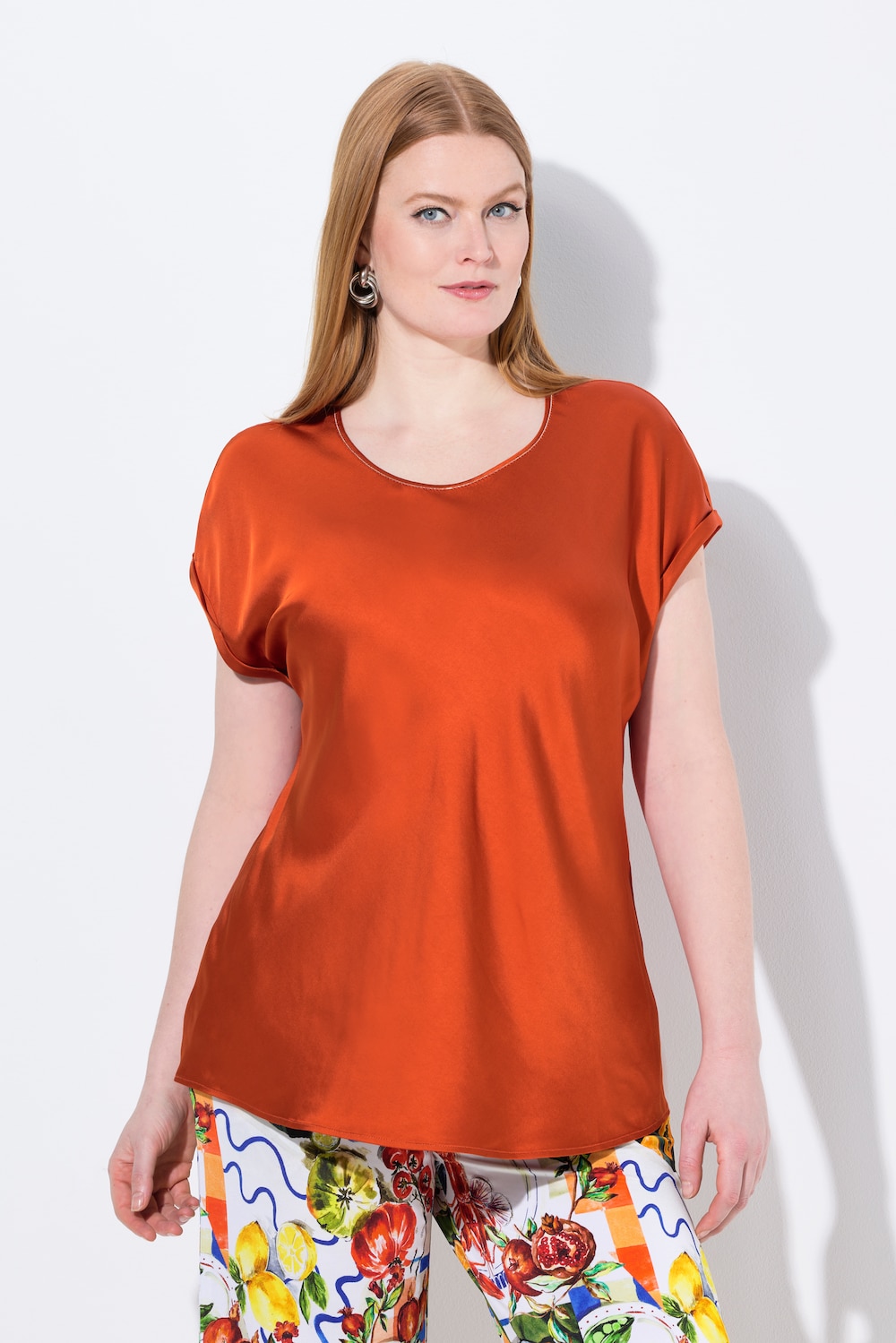 Große Größen Satinblusenshirt, Damen, orange, Größe: 42/44, Viskose, Ulla Popken