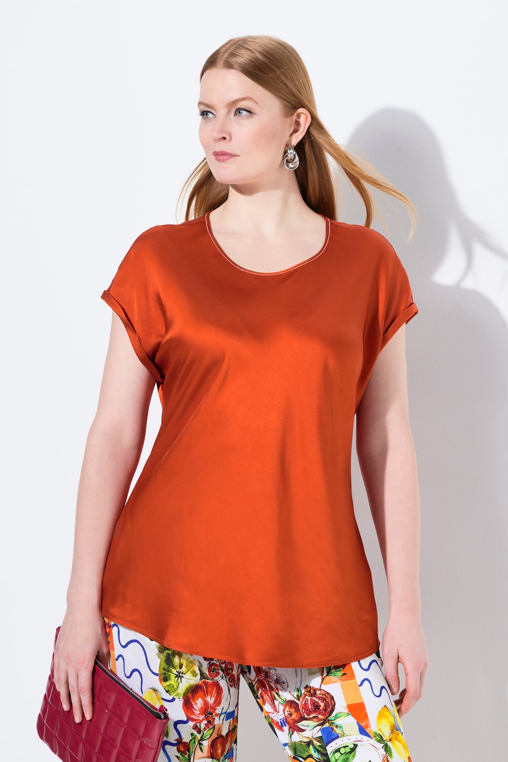 Große Größen Satinblusenshirt, Damen, orange, Größe: 58/60, Viskose, Ulla Popken