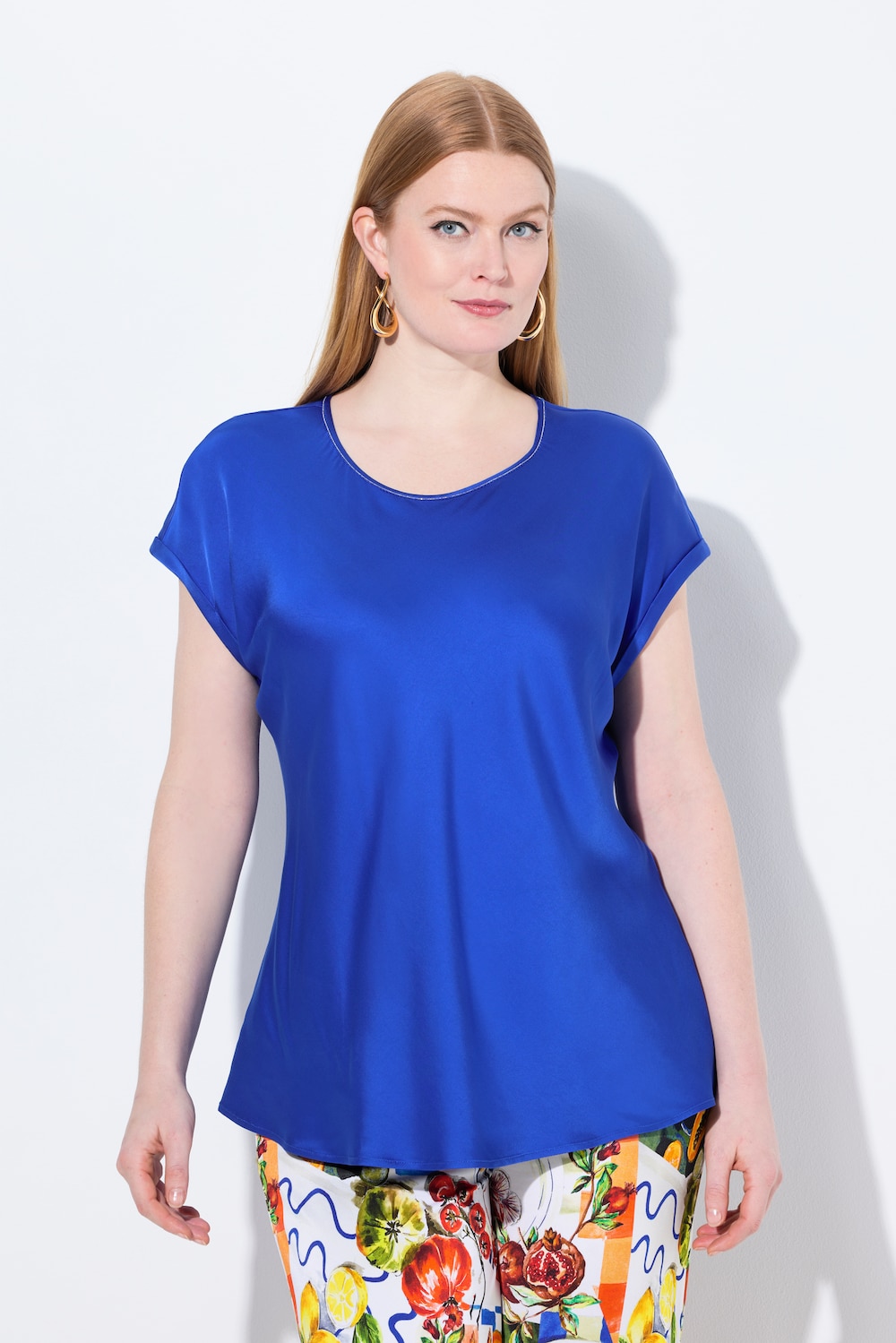 Thumbnail - Große Größen Satinblusenshirt, Damen, blau, Größe: 42/44, Viskose, Ulla Popken