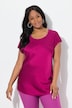 Satijnen overhemdblouse, classic, ronde hals met glitternaad, mouwloos