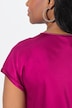 Satijnen overhemdblouse, classic, ronde hals met glitternaad, mouwloos